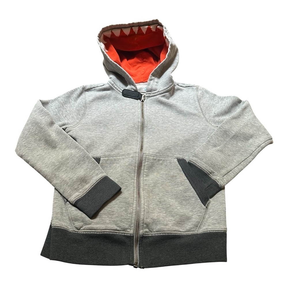 J. Crew Boys Gray Zip Hoodie with Orange Lined Shark Hood